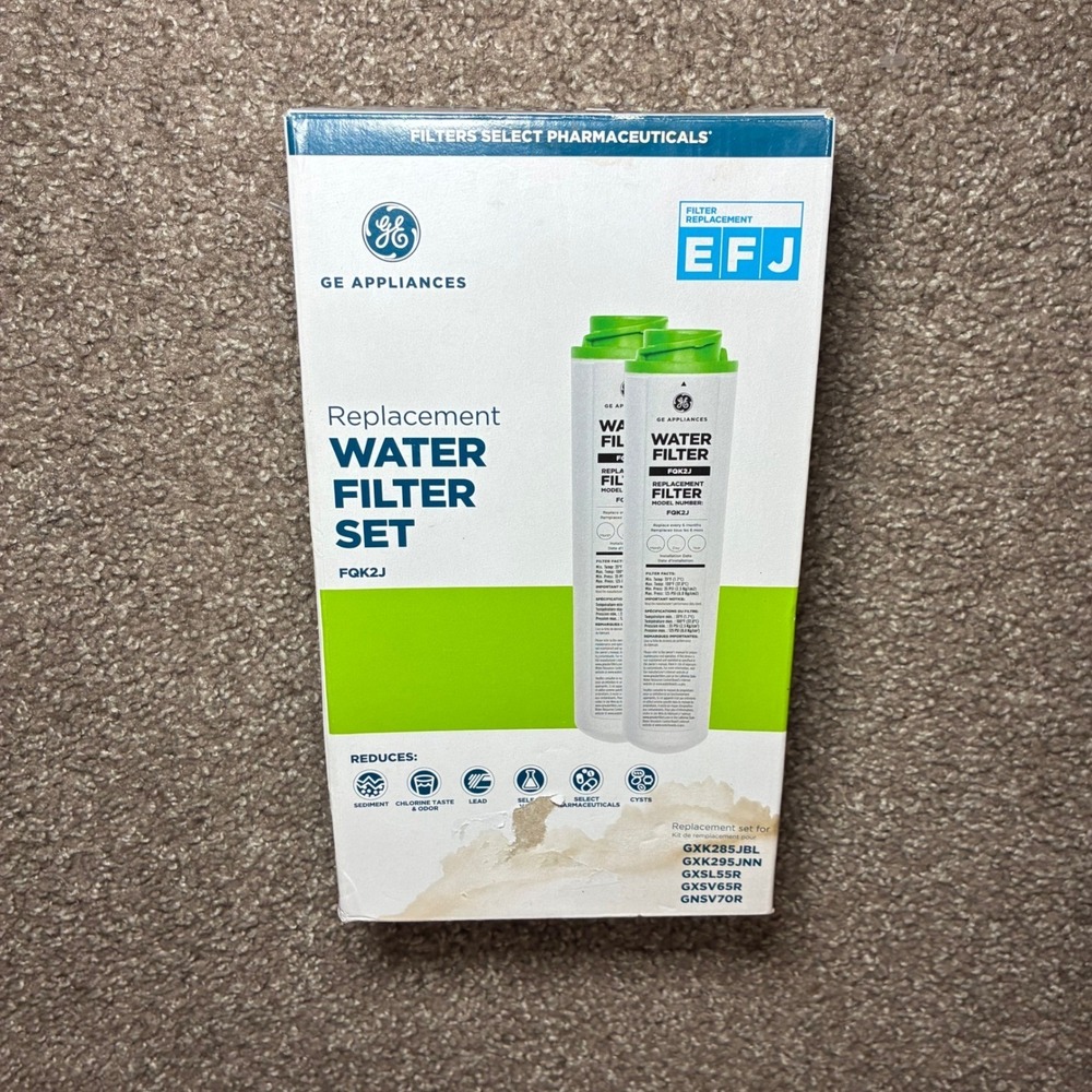 GE FQK2J Replacement Water Filter Set EFJ Dual Pack White Green Sealed NWT